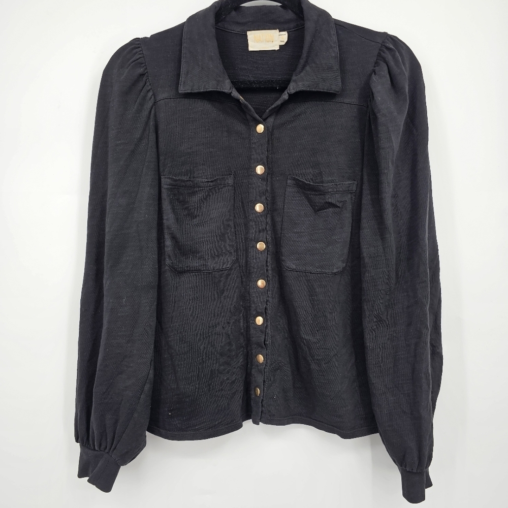 Nation LTD Desta Femme‎ Black Long Sleeve Button Front Top Blouse Size S